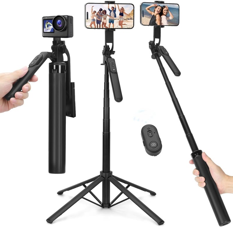 YUANRAN 70inch Selfie Stick Phone Tripod with Rechargeable Remote,Portable Extendable 3 in 1 Cell Phone Tripod Stand for Video Recording,Travel Selfie Stick for iPhone and Android - Image 1